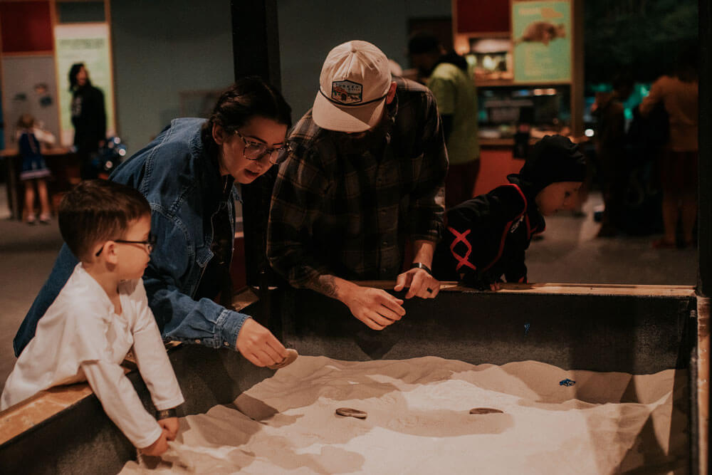 family exploring together in a museum