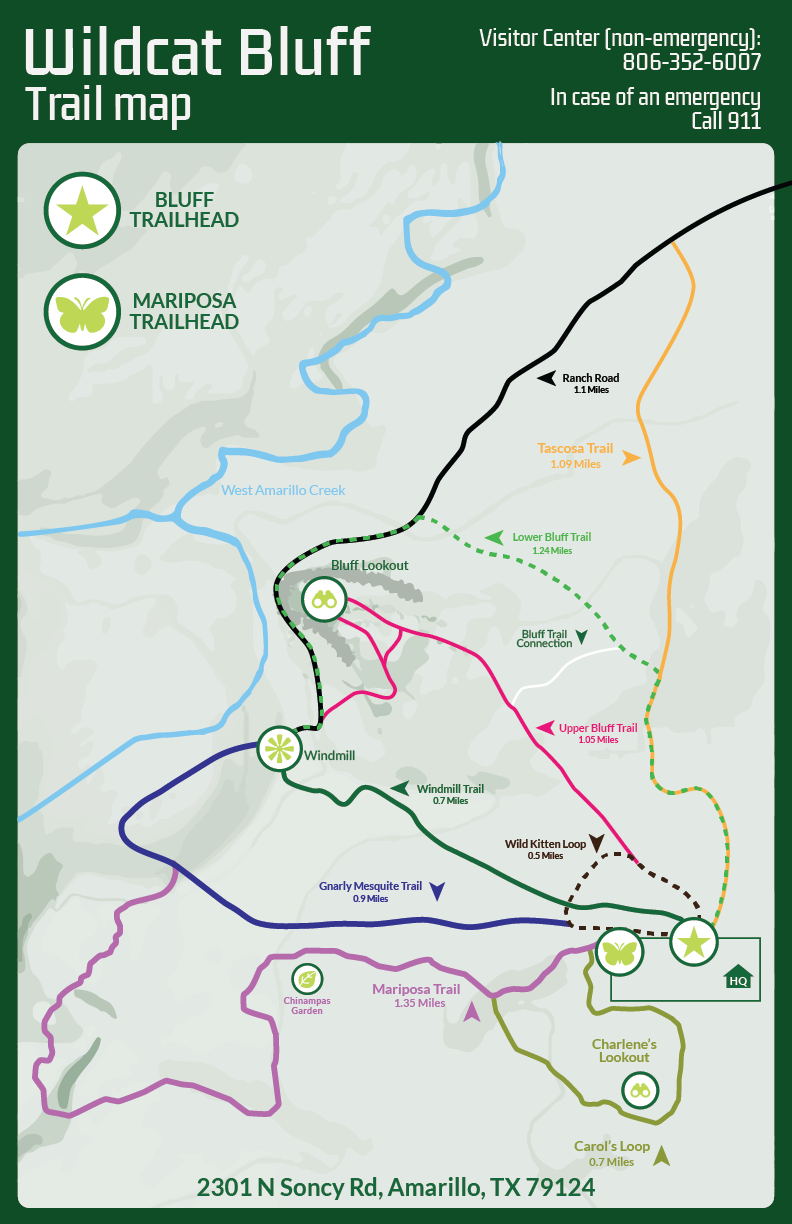 Trail Map of Wildcat Bluff Nature Trails in Amarillo Texas