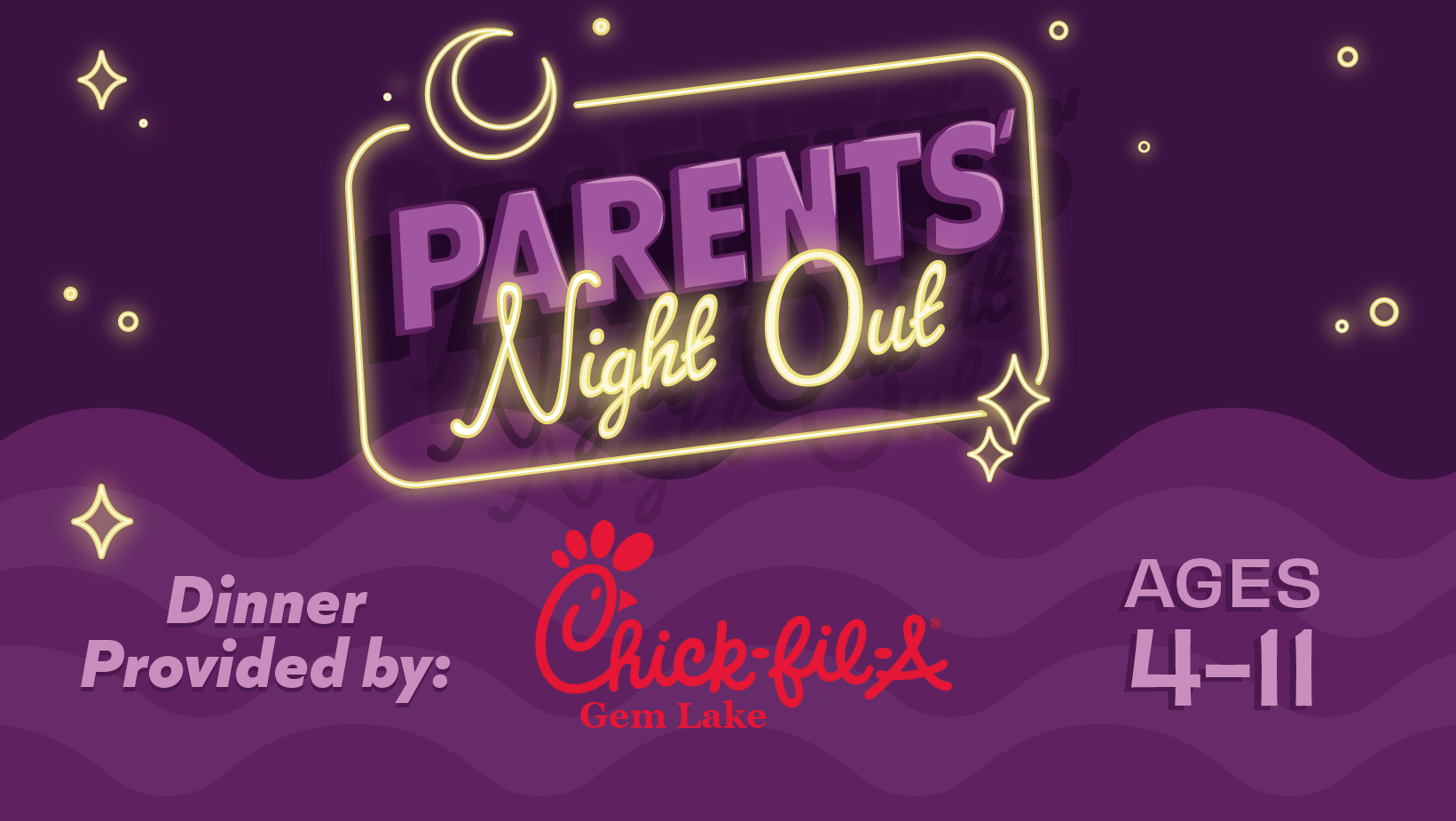 A graphic for Parents' Night Out that says 
